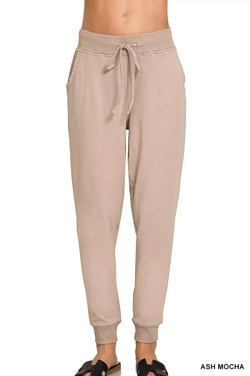 Zenana Drawstring Cotton Joggers with Pockets - Trendsi - Flyclothing LLC