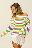 BiBi Mardi Gras Colors Stripe Comfy Sweater - Trendsi - Flyclothing LLC