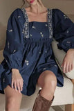 Floral Square Neck Balloon Sleeve Mini Dress - Trendsi