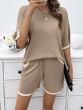 Contrast Trim Round Neck Top and Shorts Set - Trendsi - Flyclothing LLC