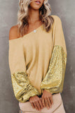 Sequin Waffle-Knit Blouse - Trendsi - Flyclothing LLC