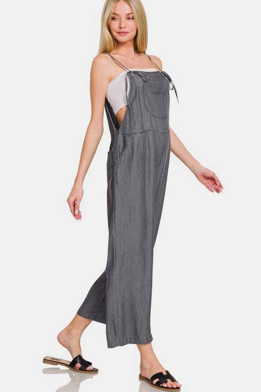 Zenana Washed Adjustable Strap Wide Leg Denim Overalls - Trendsi - Flyclothing LLC