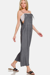 Zenana Washed Adjustable Strap Wide Leg Denim Overalls - Trendsi - Flyclothing LLC
