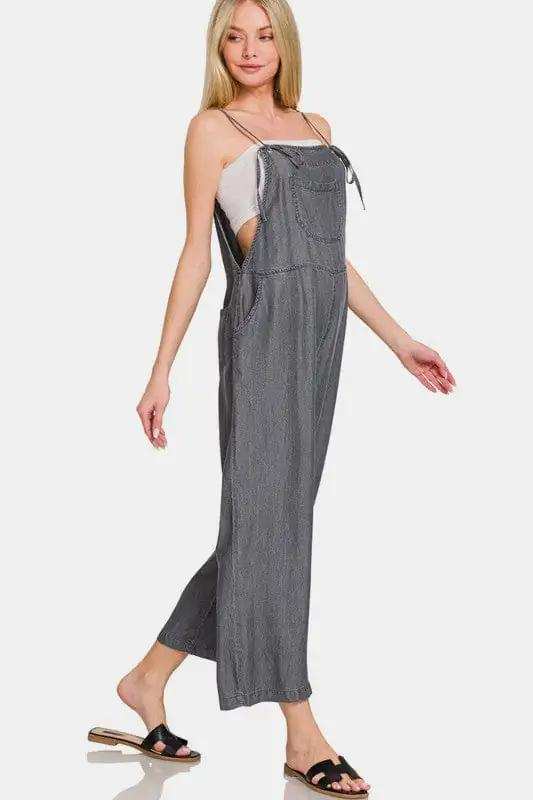 Zenana Washed Adjustable Strap Wide Leg Denim Overalls - Trendsi - Flyclothing LLC