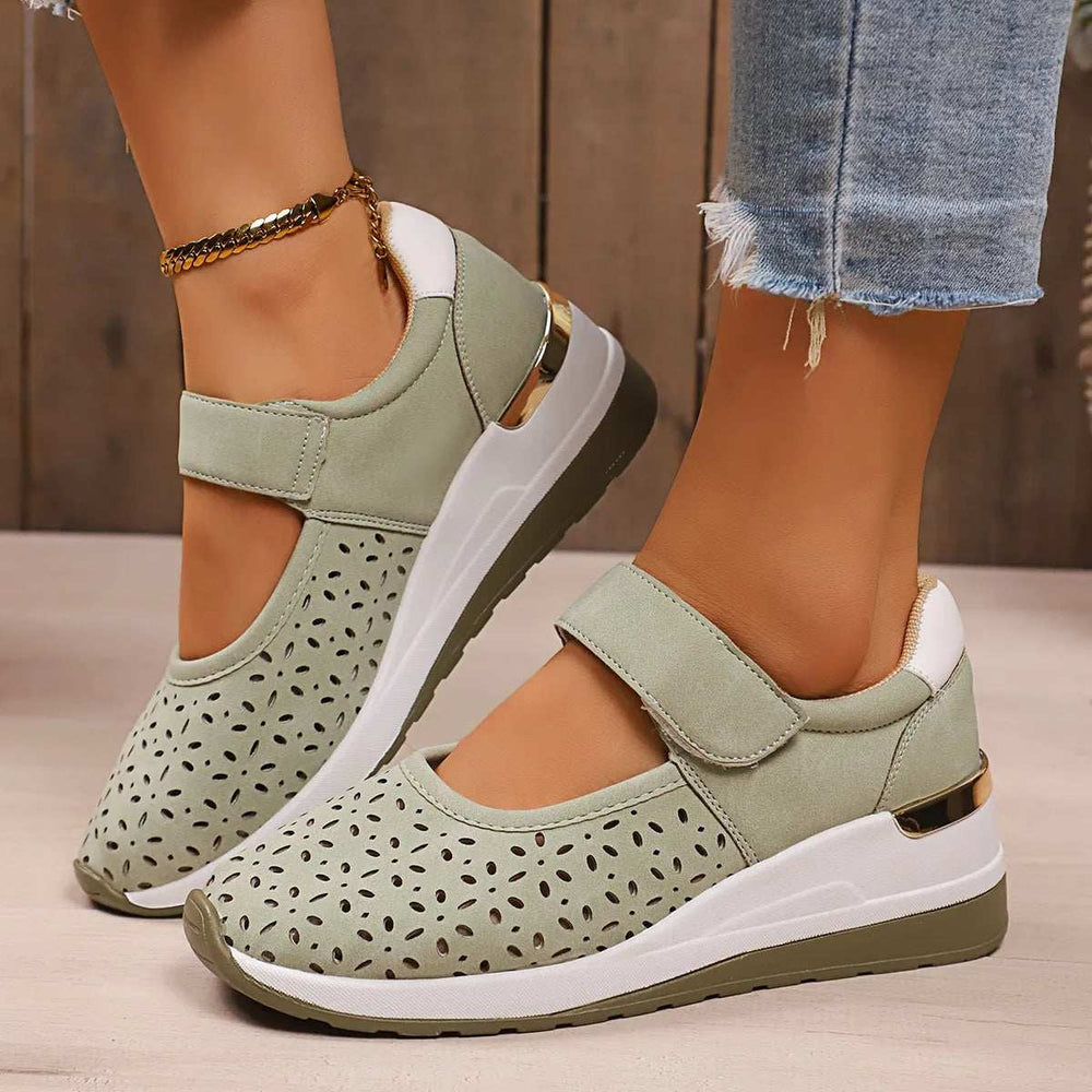 Round Toe Wedge Sneakers - Trendsi - Flyclothing LLC