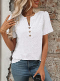 Eyelet Notched Short Sleeve Top - Trendsi - Flyclothing LLC