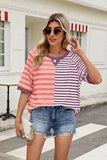 Striped Round Neck Half Sleeve T-Shirt - Trendsi - Flyclothing LLC