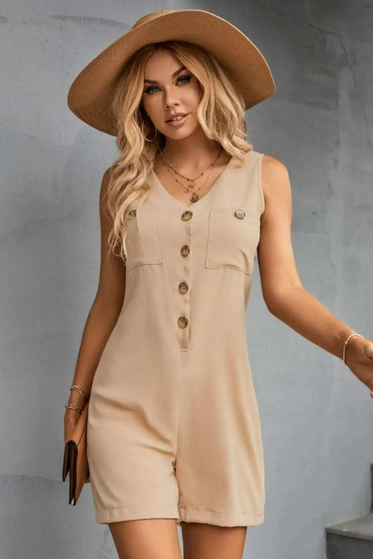 V-Neck Sleeveless Romper - Trendsi - Flyclothing LLC