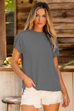 Exposed Seam Round Neck Short Sleeve T-Shirt - Trendsi - Flyclothing LLC