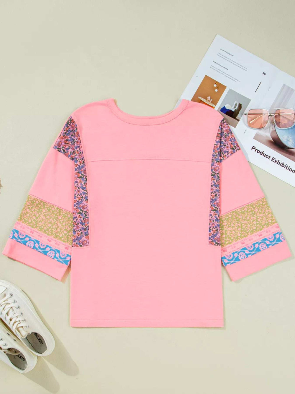 Floral Color Block Patchwork Long Sleeve Top - Trendsi - Flyclothing LLC