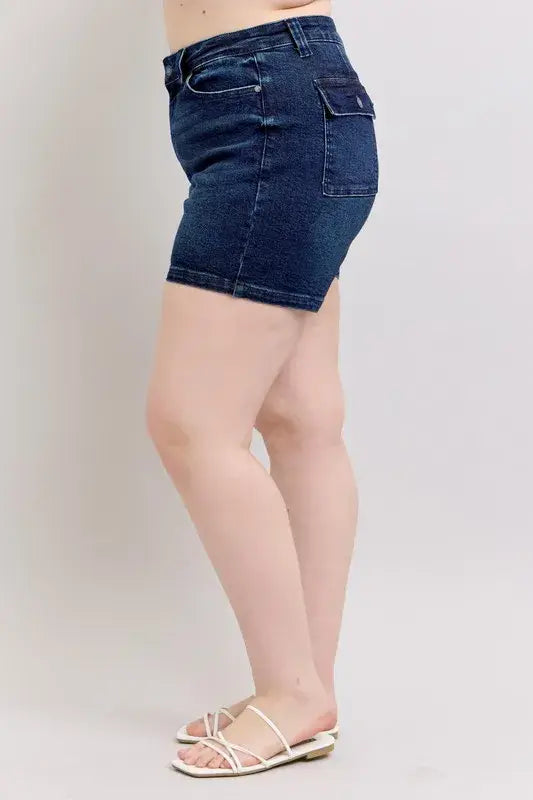 Judy Blue Full Size High Waist Back Flap Pocket Denim Shorts Plus Size - Trendsi - Flyclothing LLC