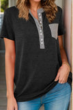 Full Size Half Button Short Sleeve T-Shirt - Trendsi