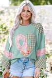 Heart Plaid Round Neck Long Sleeve Blouse - Trendsi - Flyclothing LLC