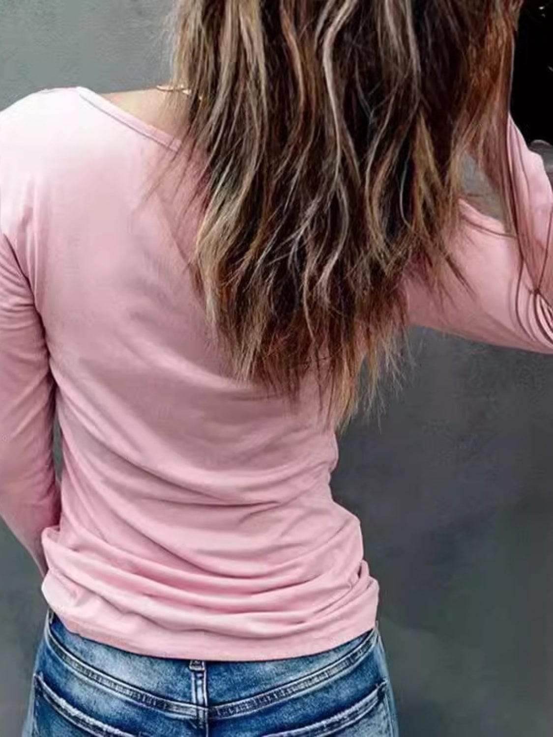 Lace Half Snap Long Sleeve T-Shirt - Trendsi - Flyclothing LLC