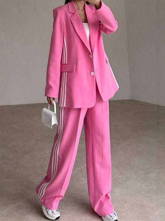 Side Striped Long Sleeve Blazer and Pants Set - Trendsi - Flyclothing LLC