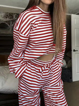 Striped Round Neck Top and Pants Set - Trendsi - Flyclothing LLC