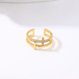 18K Gold-Plated Rhinestone Cross Open Ring - Trendsi - Flyclothing LLC
