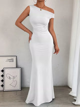 One-Shoulder Ruched Bodycon Maxi Dress - Trendsi - Flyclothing LLC