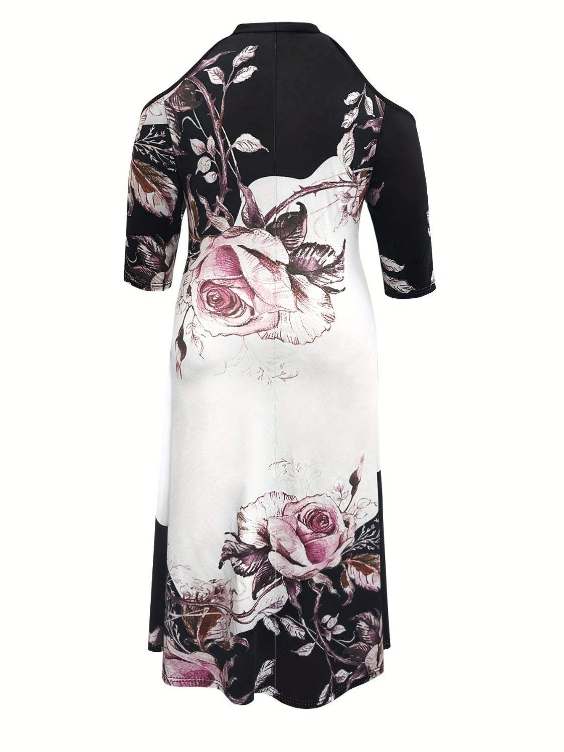 Plus Size Cutout Printed Cold Shoulder Dress - Trendsi - Flyclothing LLC