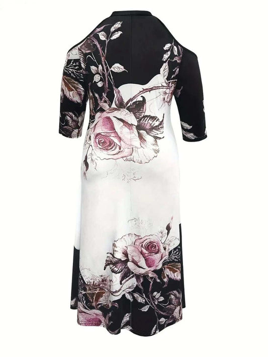 Plus Size Cutout Printed Cold Shoulder Dress - Trendsi - Flyclothing LLC