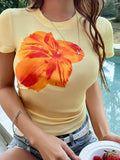 Devine Graphic Round Neck Short Sleeve T-Shirt - Trendsi - Flyclothing LLC