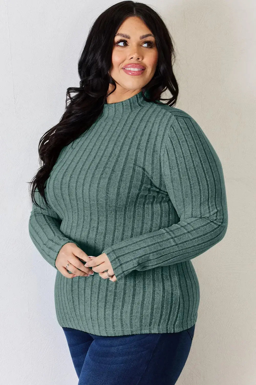 Basic Bae Full Size Ribbed Mock Neck Long Sleeve T-Shirt - ShopBasicbae - Flyclothing LLC