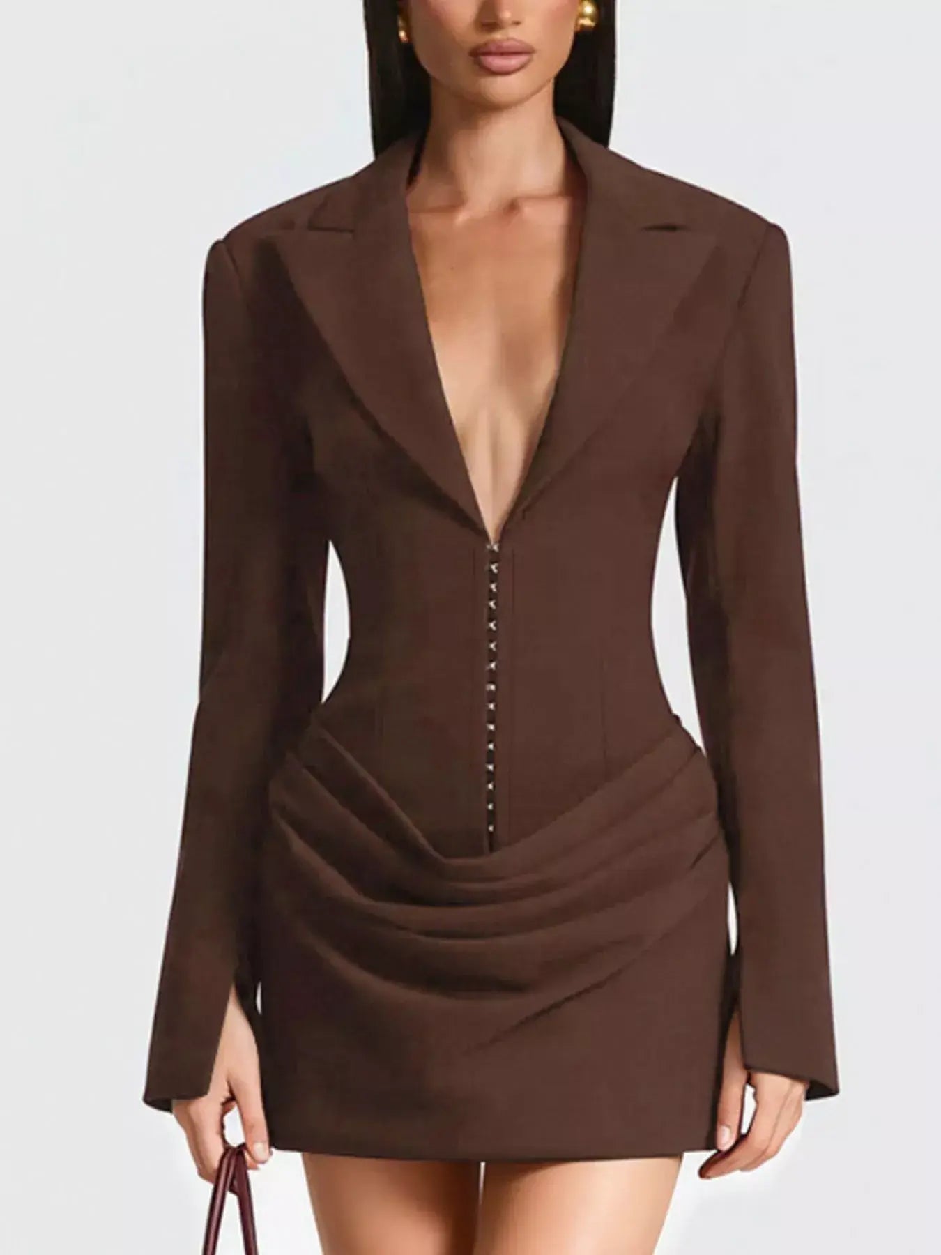 Full Size Blazer-Style Long Sleeve Mini Dress Plus Size - Trendsi - Flyclothing LLC