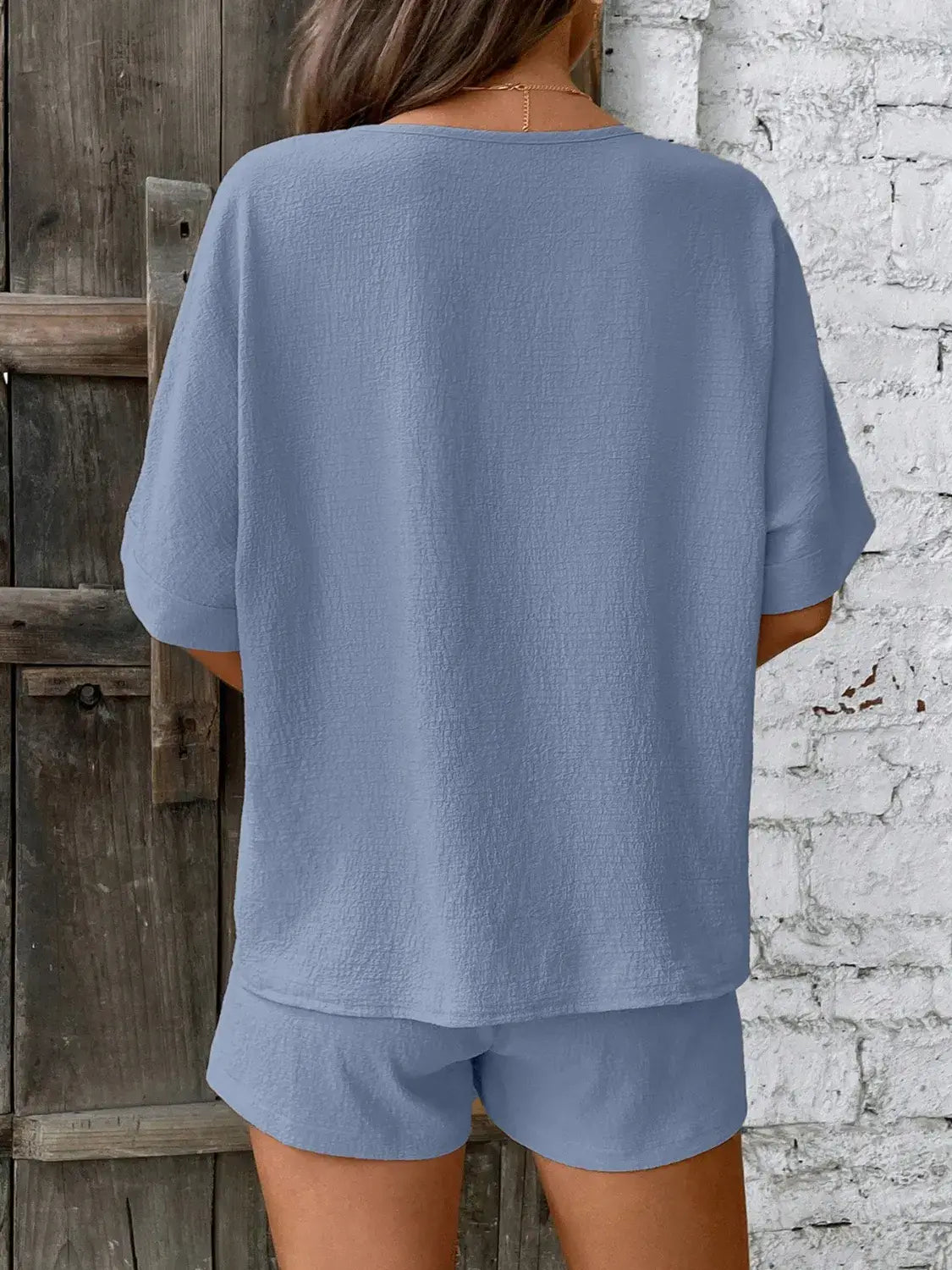 V-Neck Half Sleeve Top and Shorts Set - Trendsi - Flyclothing LLC