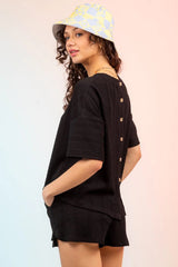 Textured Round Neck Top and Shorts Set - Trendsi