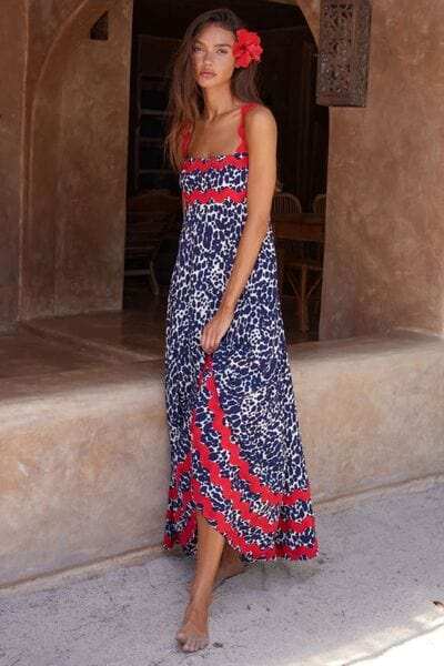 Printed Square Neck Wide Strap Maxi Dress - Trendsi - Flyclothing LLC