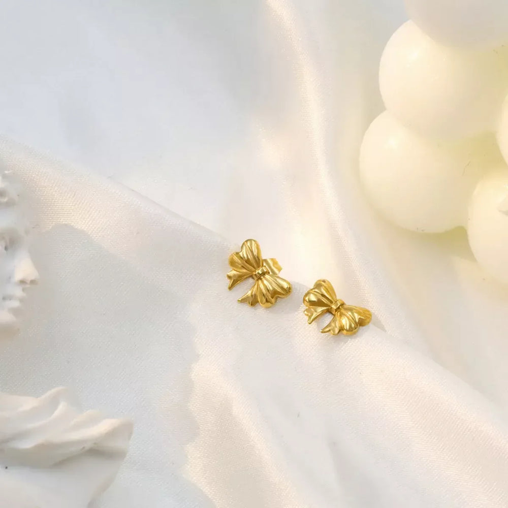 18K Gold-Plated Bow Earrings - Trendsi - Flyclothing LLC