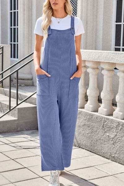 Lovelet Square Neck Wide Strap Overalls with Pockets - Trendsi - Flyclothing LLC