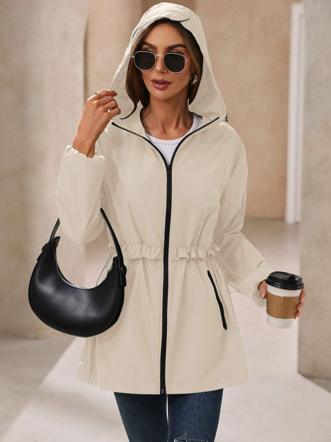Ivy Lane Outdoor Waterproof Long Sleeve Hooded Windbreaker - Trendsi - Flyclothing LLC