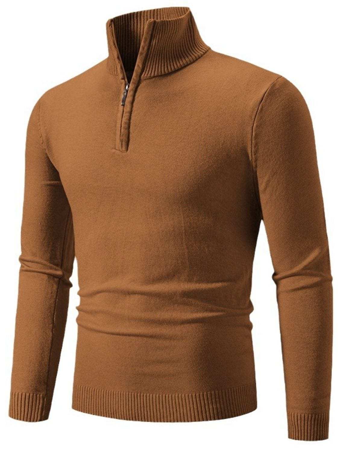 Men's Plus Size Quarter Zip Long Sleeve Knit Top - Trendsi - Flyclothing LLC