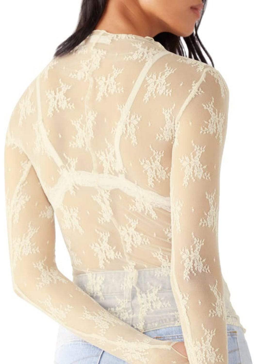 Lace Mock Neck Long Sleeve Blouse - Trendsi - Flyclothing LLC