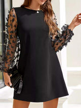 Round Neck Butterfly Mesh Long Sleeve Mini Dress - Trendsi - Flyclothing LLC