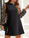 Round Neck Butterfly Mesh Long Sleeve Mini Dress - Trendsi