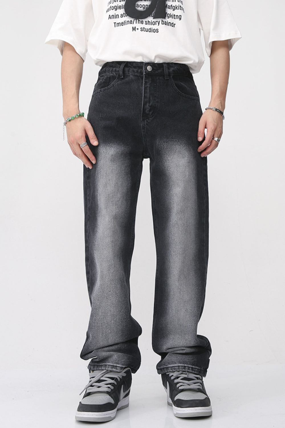 Men's Washed Straight Leg Jeans - Trendsi