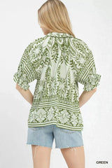 Umgee Two Tone Boarder Print Top - Trendsi - Flyclothing LLC