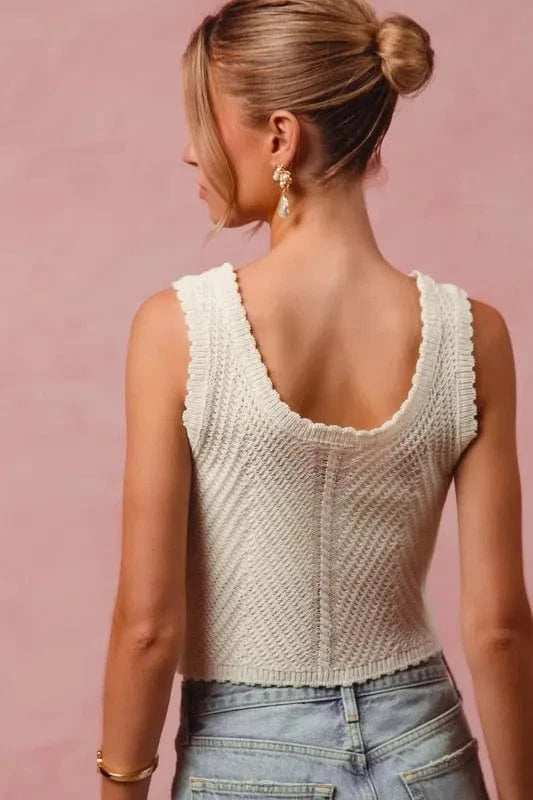 SO ME Chevron Pattern Buttoned Front Lightweight Tank Top - Trendsi - Flyclothing LLC