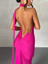 Backless One-Shoulder Ruched Bodycon Maxi Dress - Trendsi - Flyclothing LLC