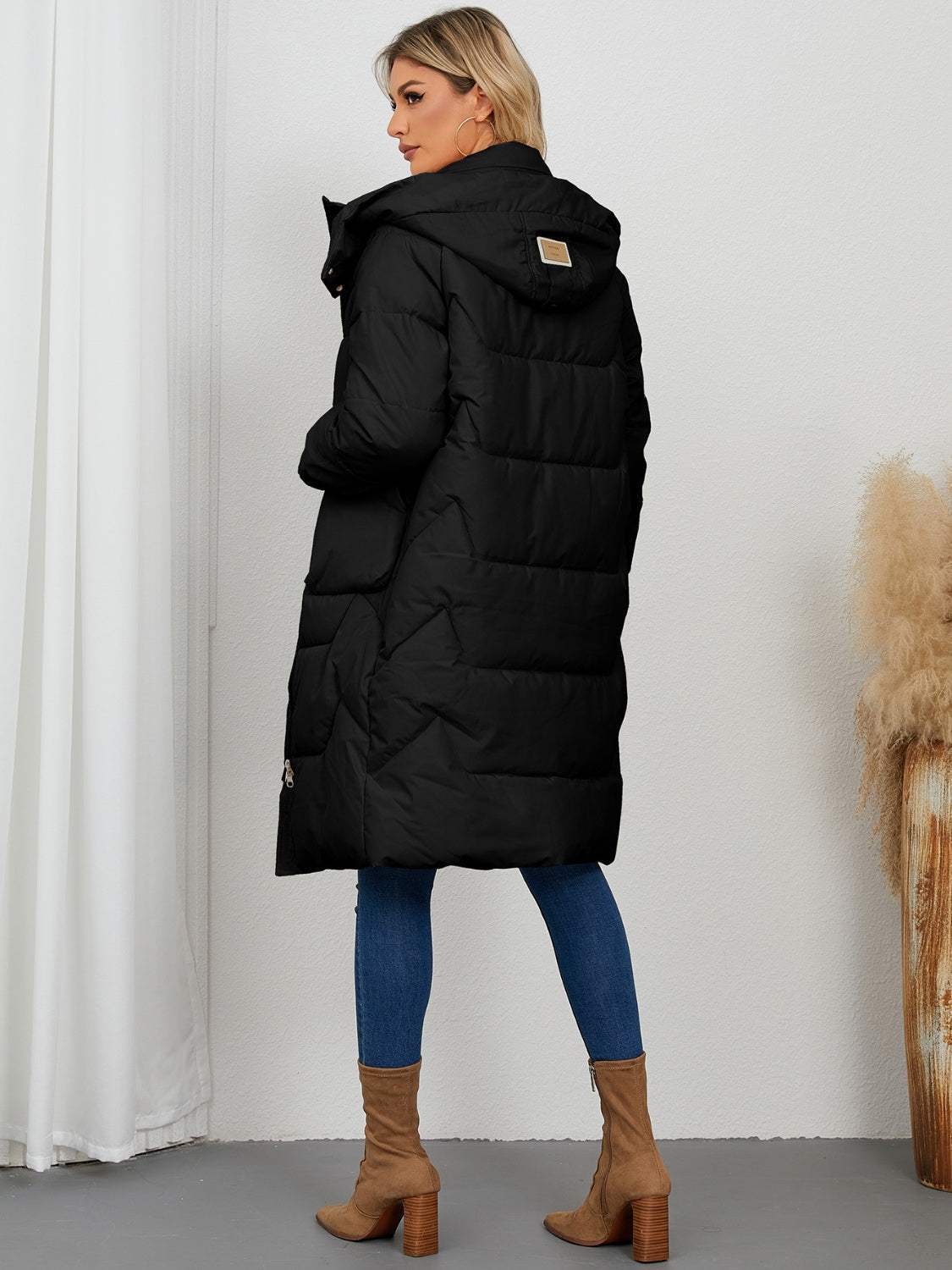Long Sleeve Longline Hooded Winter Coat - Trendsi - Flyclothing LLC