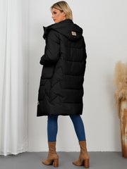 Long Sleeve Longline Hooded Winter Coat - Trendsi