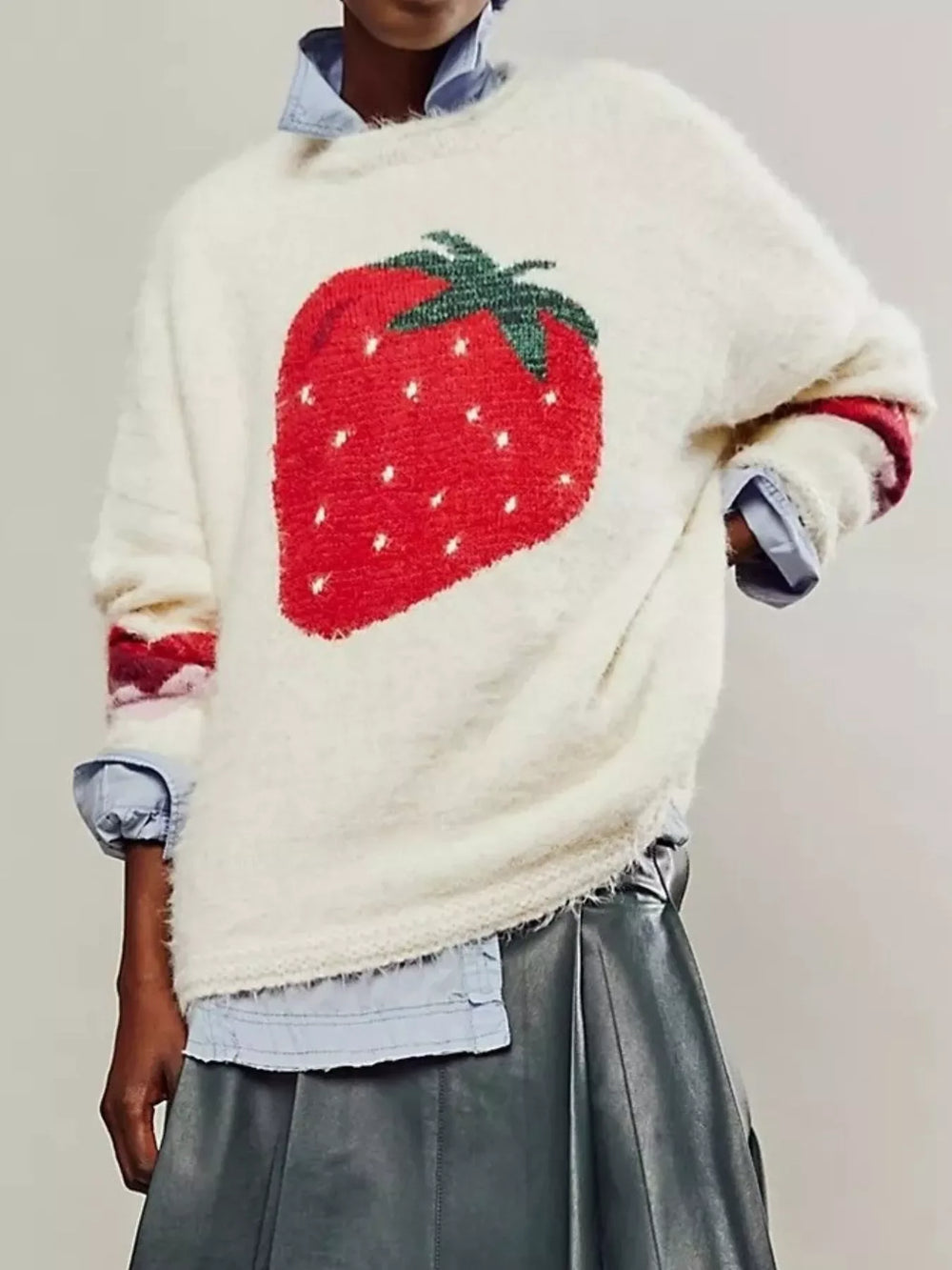 Fruit Round Neck Long Sleeve Sweater - Trendsi - Flyclothing LLC