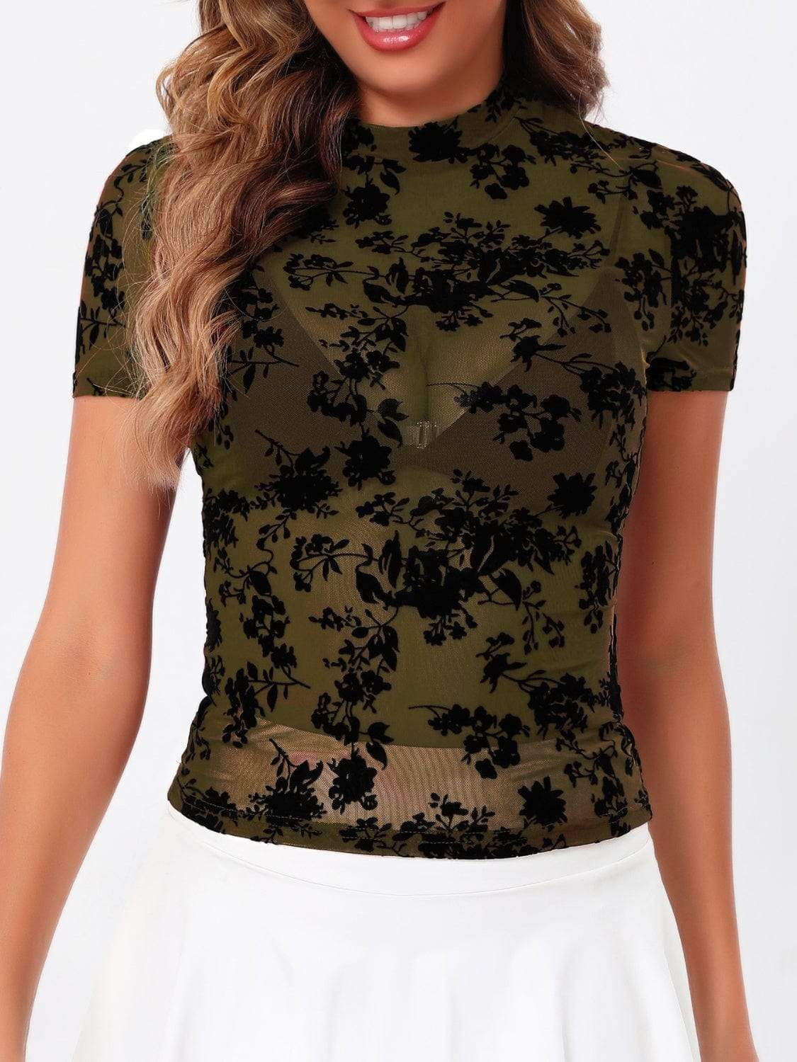 Mock Neck Short Sleeve Top - Trendsi - Flyclothing LLC