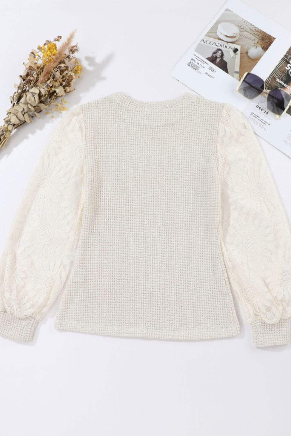 Mock Neck Lace Long Sleeve Top - Trendsi - Flyclothing LLC