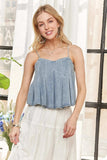 ADORA Front Pleated Washed Denim Crop Top - Trendsi - Flyclothing LLC