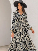 Plus Size Floral Print Balloon Sleeve Maxi Dress - Trendsi - Flyclothing LLC