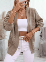 Cable Knit Open Front Hooded Cardigan - Trendsi - Flyclothing LLC