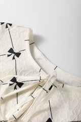 Bow Print Tie Neck Half Sleeve Dress - Trendsi - Flyclothing LLC